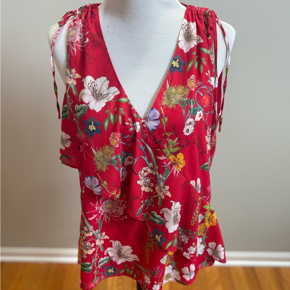 Parker Red Floral V-Neck Blouse